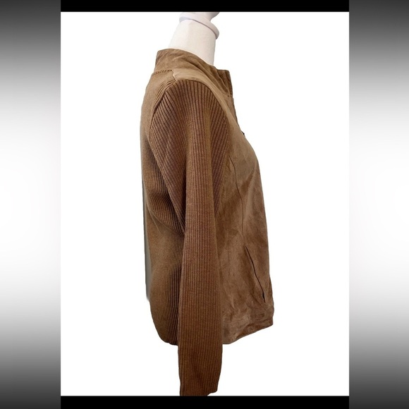 Pendleton Suede Front Wool Zip Up Sweater Jacket Petite Medium - Picture 4 of 6